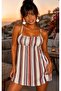 Women's Ecru Color Striped Front Gathered Mini Dress Be398