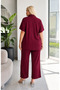 Women's Plus Size Loose Fit Shirt Collar Textured Linen Bottom - Top Set 29000 - 6