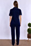 Maternity Pajama Set with Front Buttons and Breastfeeding Feature – Elastic Waistband Effortt - Navy Blue - 3