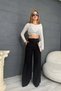 Women's Black High Waist Button Detailed Wide Leg Fabric Trousers Mlb220 - 4