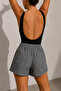 Black Gingham Women's Shorts with 2 Pockets, Comfortable Fit, Elastic Waist - 3