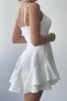 Women's Strappy Mini Dress Square Neckline Flounce Skirt Stylish Casual Event Graduation Dress - 5