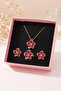 Plum Color Sakura Flower Necklace Earrings Ring Set in Gift Box - 3