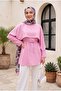 Cape Detailed Belted Voile Tunic -Pink