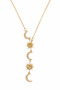 Women's Sun Moon Detailed Y Necklace with Zircon Stone and Steel Chain Design, Minimal and Stylish