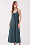 Women's Drawstring Detailed Low-Cut Strappy Midi Dress - 4