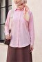 Long Back Linen Shirt with Folded Sleeves and Single Pocket - Pink - 3