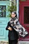 Petra Abstract Floral Pattern Shawl - Black Gray - 2