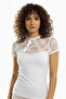 Clear Wide Lace Short Sleeve Elastane Blouse 2140