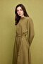 100% Cotton Poplin Long Sleeve Khaki Maxi Dress I2031Ax26Au - 3