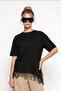Lace Detailed Oversize Knitted T-Shirt Lub0377 Black - 4