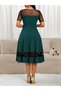 Women's Short Sleeve Crew Neck Polka Dot Tulle Detailed Midi Janjan Crepe Dress - 3