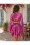 Fuchsia Color Gold Detailed Silk Short Skirt Blouse Set - 2