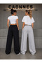 2-Piece Women's Sweatpants (Black-Grey) Oversize Baggy Loose Legs - 2