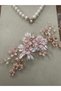 Dusty Pink 3D Floral Bridal Hair Clip - Evening Dress Hair Accessory with Pearls and Zircon Stones - 5