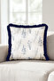 Blue Floral Botanical Elegant Fringed Pillowcase - Floral Garden Navy Blue Tassel Throw Pillow Cover - 3