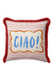 Bohemian Striped Text Stylish Fringed Pillowcase - Retro Holiday Blue Ecru Red Tassel Throw Pillow Cover - 7