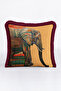 Safari Fringe Pillowcase with Exotic Elephant Figure - African Boho Mustard Burgundy Tassel Throw Pillow Cover - 4