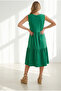 Women's Grass Green Crew Neck Segmented Sleeveless Cotton Dress Elb-19002665 - 5
