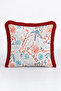Christmas Pinecone Fringed Pillowcase - Winter Garden Ecru Blue Burgundy Tasseled Throw Pillow Cover - 5