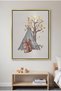 Gold Leaf Teepee Squirrel Kids Wall Art | Portrait Framed Canvas Print with Gold Foil Embossed | Luxury Modern Decor for Kids Room