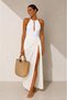Women's Halter Neck Front Window Detailed Backless Bodysuit White - 8