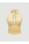 Yellow Halter Neck Crop Blouse, Women's Halter Neck Crop Blouse, Summer Butter Yellow Crop