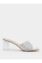 Silver Cut-Out Rhinestone Block Heel Mules