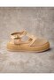 Women's Beige Mesh Detailed Straw High-Heeled Sandals 4cm Byndk95 - 7
