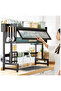 Multifunctional Kitchen Organizer Rack Over-Sink Kitchen Dish Drying Rack with Dustproof Sliding Cover,Utensil Holder, Knife Holder, Cutting Board Rack, Hooks & Drainage Shelf – Black - 6