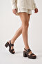 Women's Brown Thick Heeled Sandals Open Back Casual Shoes - 5
