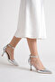 Women's Mirror Silver Pointed Toe Heeled Shoes - 5