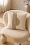 Punch Embroidered Cushion Cover with Zipper 42X42 Cm, Geometric Pattern, Decorative, Cream, 1 Piece - 5