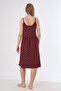 Burgundy Lace Gathered Strap Lycra Women's Nightgown - 5