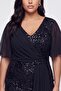 Women's Black V-Neck Short Sleeve Sequined Long Plus Size Evening Dress - 3