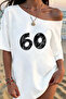 Women's 60 Printed Boat Neck Off Shoulder 100% Cotton T-Shirt