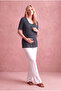 Maternity Indigo Blue Textured Viscose Double Breasted V-Neck Short Sleeve Inner Undershirt Breastfeeding Blouse Jimena - 4