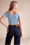 Maternity White/Blue Striped Viscose Madonna Collar Short Sleeve Front Gathered Lace-Up Crop Blouse Grace - 4