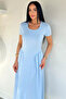 Blue Women's Square Neck Half Sleeve Dress - 2