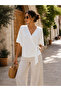 Women's Double-Breasted V-Neck Viscose Blouse with Side Tie Detail - 2