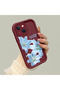 iPhone 15 Compatible Case Camera Protector Burgundy Silicone Couple Phone Case with Floral Pattern - 2