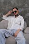 Women's White Guipure Detailed Double Pocket Linen Shirt Pc028