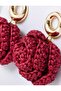 Burgundy Rose Figured Dangle Macrame Earrings - 2