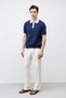 Navy Blue Cotton Textured Polo Collar Knitwear - 8