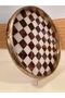 Tray with Wood and Glass Details, Brown Color, Checkered, Round Model, Antique Color, Large Size, Diameter 40 cm - 2