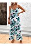 Women's Rope Strap Round Neck Pocket Detailed Loose Single Jersey Long Jumpsuit