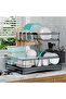 Large Dish Drying Rack for Kitchen Counter, Detachable Large Capacity Dish Drainer Organizer, 2-Tier Dish Racks with Utensil Holder, Black