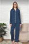 Women's Seasonal Front Buttoned Shirt Collar Long Sleeve Lycra Rink Viscose Pajama Set 2888 - 4