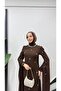 Stone Embellished Cape Sleeve Hijab Evening Dress - 4