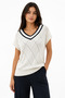 Women's V-Neck Laser Cut Detailed Short Sleeve Knitwear Sweater - 2